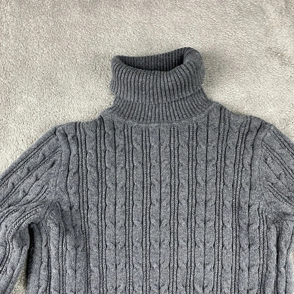 St. John's Bay Turtleneck Long Sleeve Cable Knit‎ Sweater Womens Medium Gray